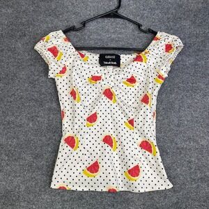 Collectif x ModCloth Grapefruit Polka Dot Top White Retro Cap Sleeve Small